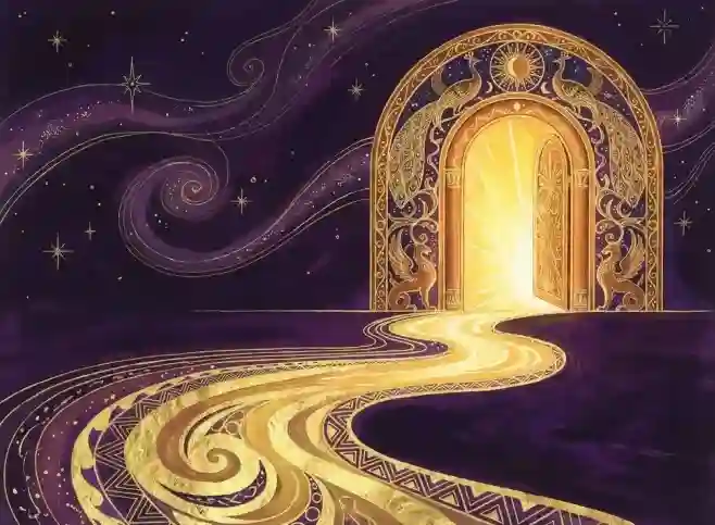 Un chemin de lumière menant vers une porte ouverte : le seuil du parcours de conversion